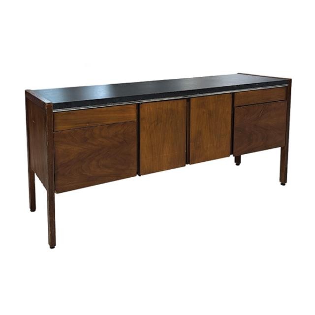 CREDENZA-WALNUT W/ BLK FORMICA