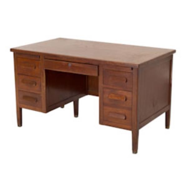 DESK-OAK-DOUBLE PED-CENTER DRW