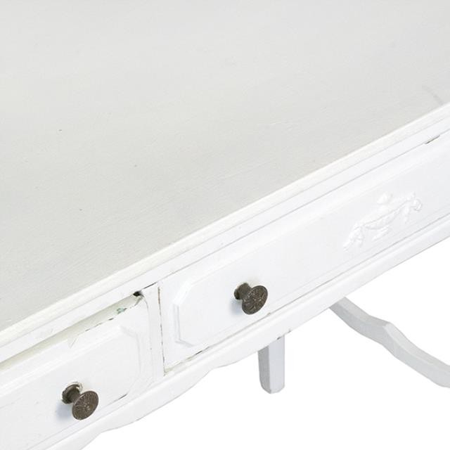 DESK-Painted White Wood W/Relief Detail on Drawers