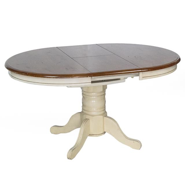 DINING TABLE-Round Pedestal Base-White W/Natural Top