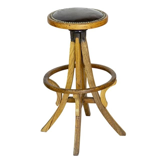 STOOL-LEATHER SEAT-OAK BASE-FOOT REST