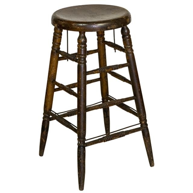 STOOL-30"-DARK BROWN-TURNED LEGS & METAL SUPPORTS