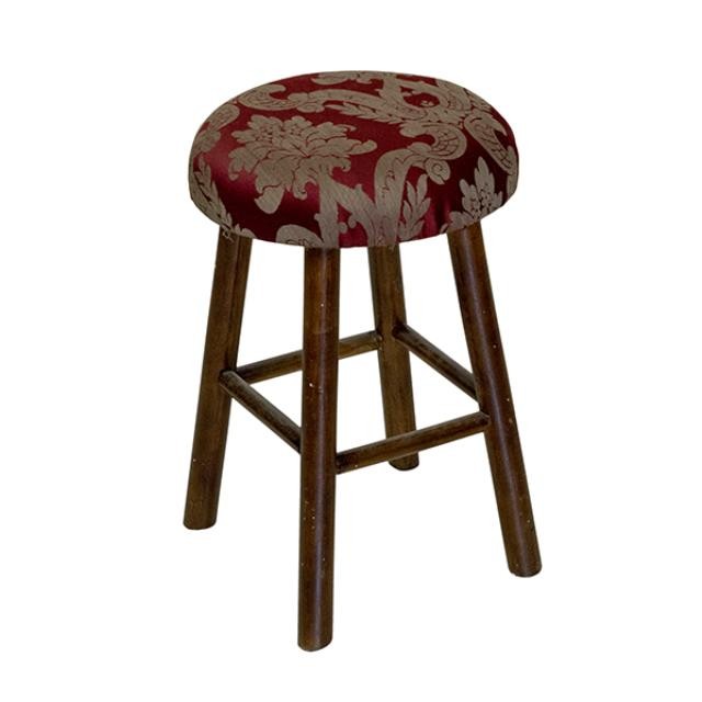 STOOL-RED DAMASK-WALNUT LEGS