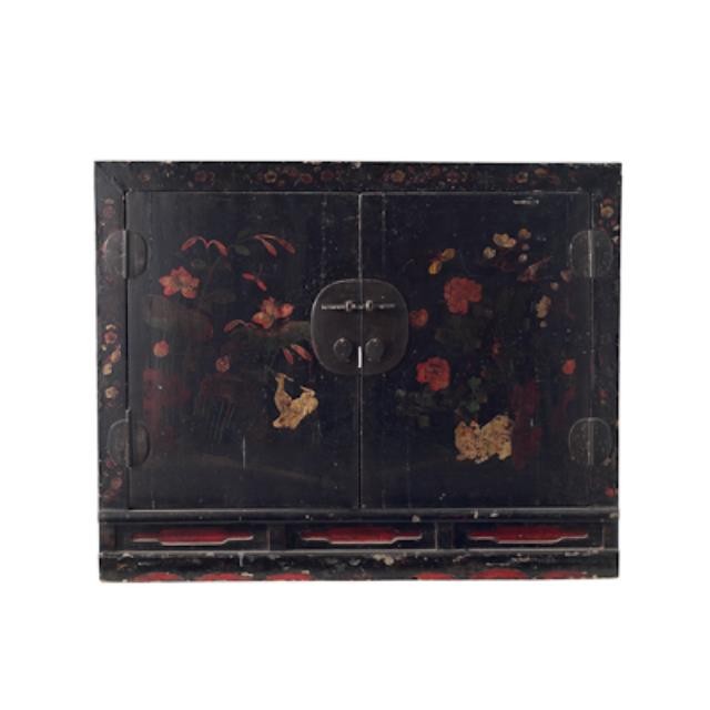 CABINET-BLK FLORAL PAINTED-2 D