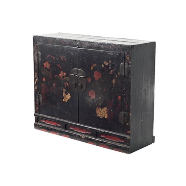 CABINET-BLK FLORAL PAINTED-2 D