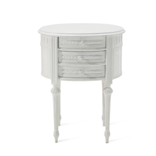 TABLE-END-WHITE-3 DRAWER OVAL