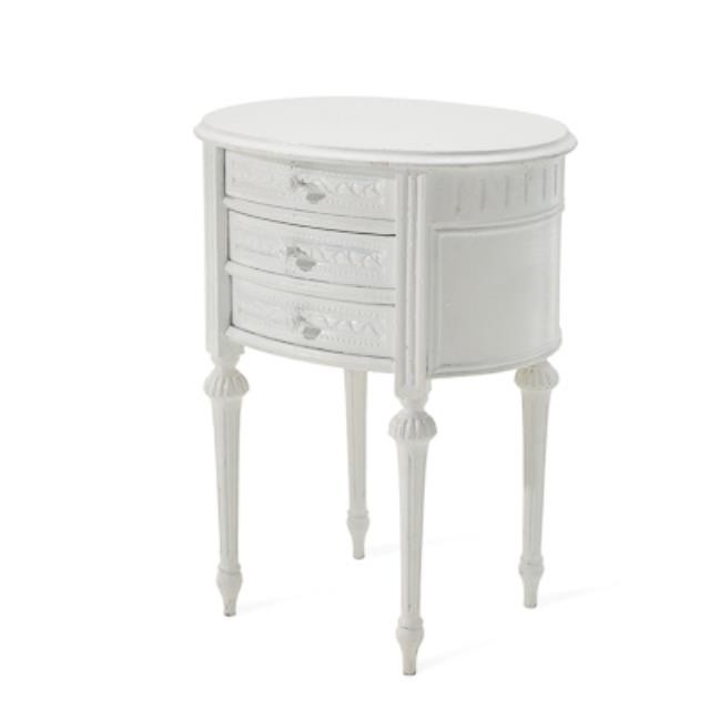 TABLE-END-WHITE-3 DRAWER OVAL