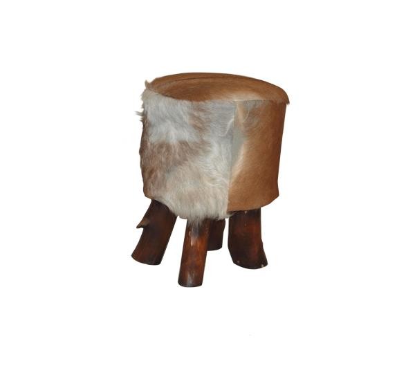 FOOT STOOL-ANIMAL SKIN-WOOD FT