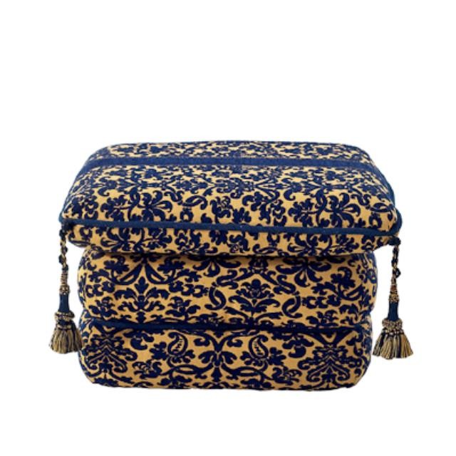 OTTOMAN-PILLOWTOP-BLUE TAPESTR