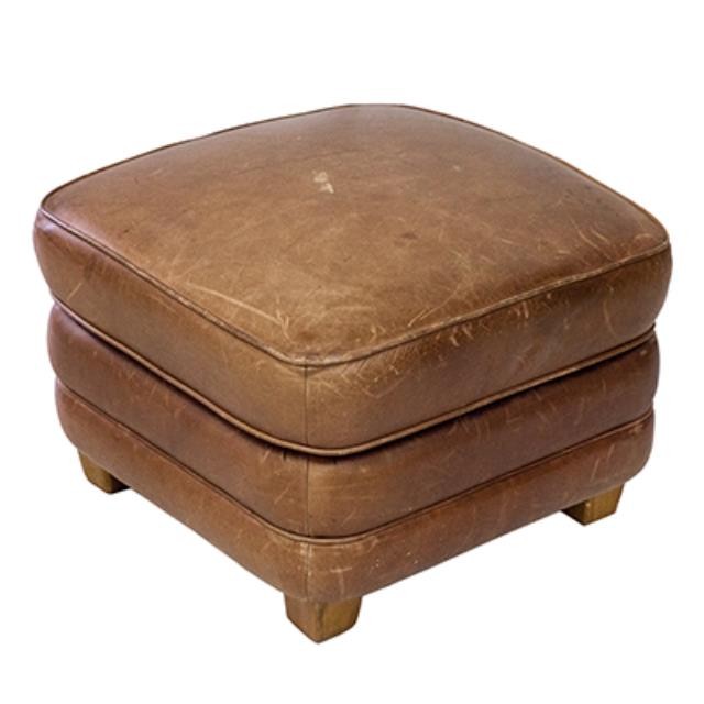 OTTOMAN-24SQ-BROWN LEATHER
