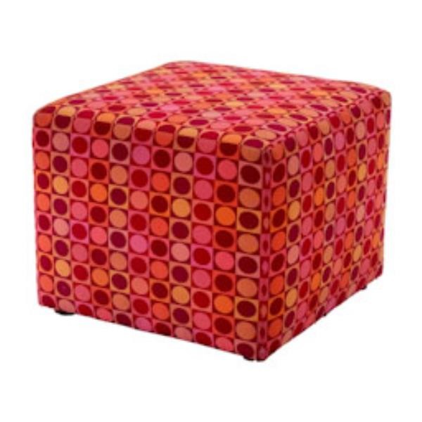 OTTOMAN-23SQ-RED W/ORANGE CIRC