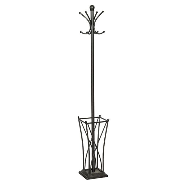 COAT RACK-Black Metal W/Umbrella Stand at Base