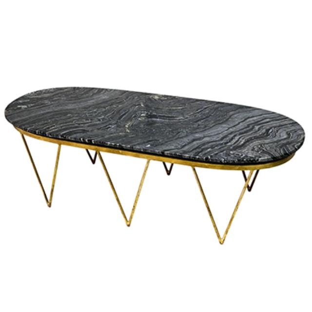 TABLE-COFFEE-BLACK OVAL MARBLE