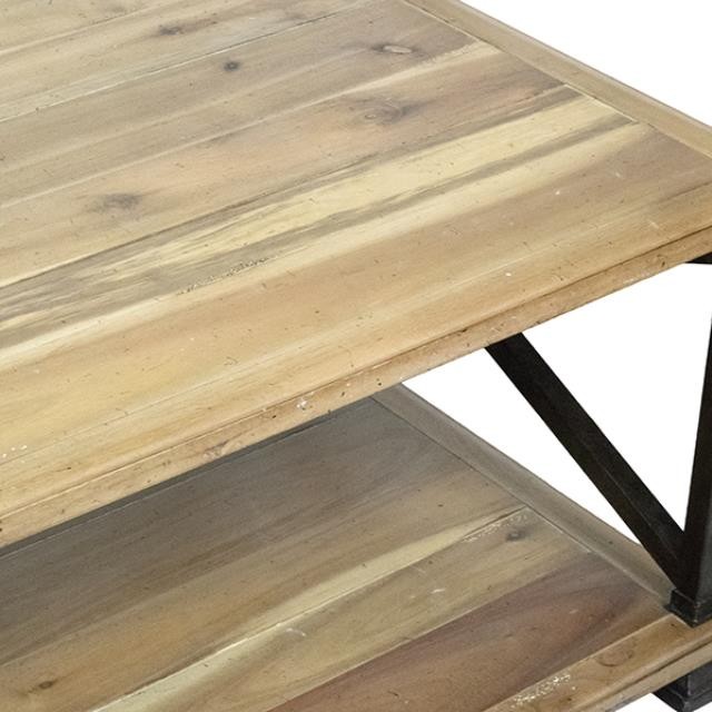 COFFEE TABLE-Natural Wood W/Black Metal Base