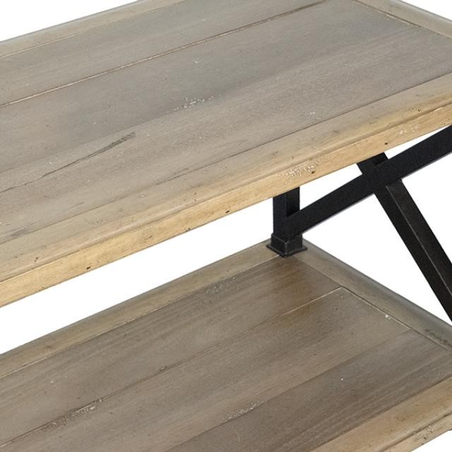 CONSOLE TABLE-Natural Wood W/Black Metal Base