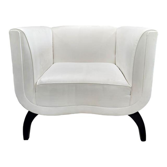 CHAIR-White Velvet Club W/Black Legs