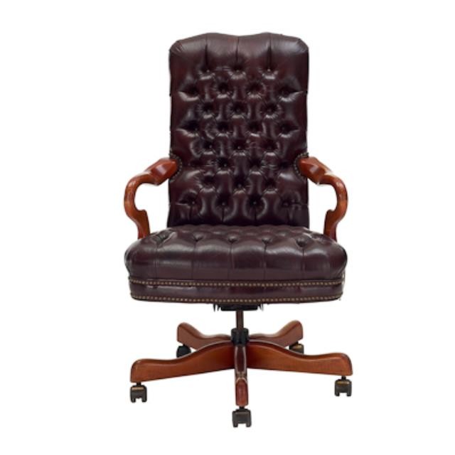 VINTAGE OFFICE CHAIR-Brown Leather Tufted Arm