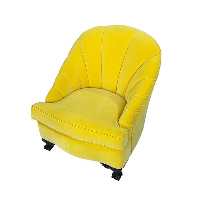 CHAIR-CLUB-Yellow Velvet Channel Back w/Yellow Satin Piping