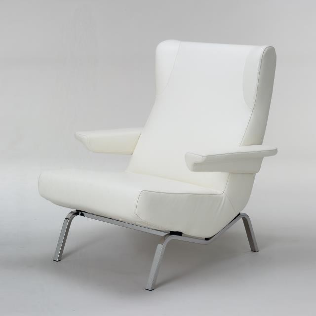 CHAIR-ARM-WHITE LEATHER-CHROME