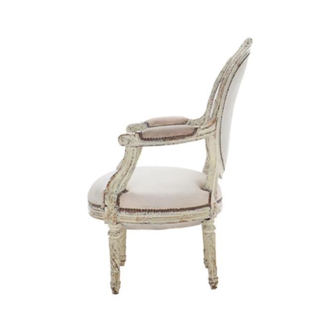 ARM CHAIR-White Oval Back W/Ornate Carved Frame