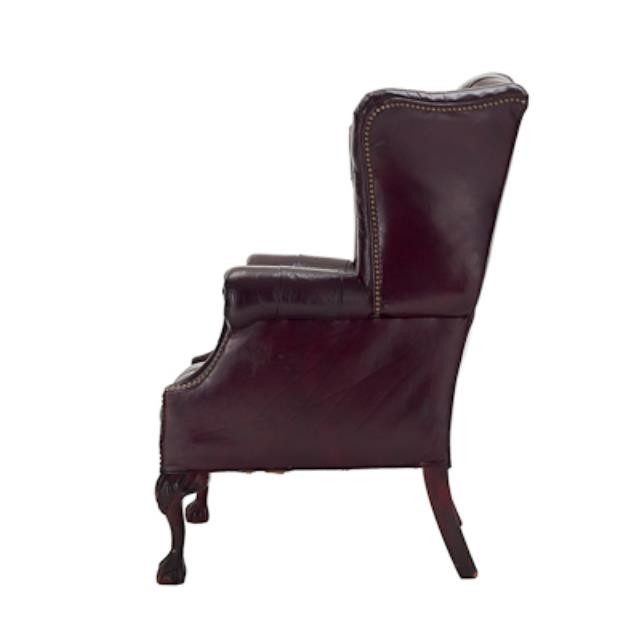 OFFICE CHAIR-Wing Chair Burgundy Tufted W/Nail Heads