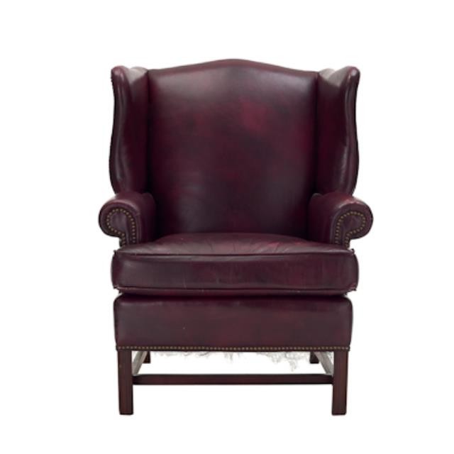 OFFICE CHAIR-Wing/Smooth Burgundy Leather W/Nail Heads