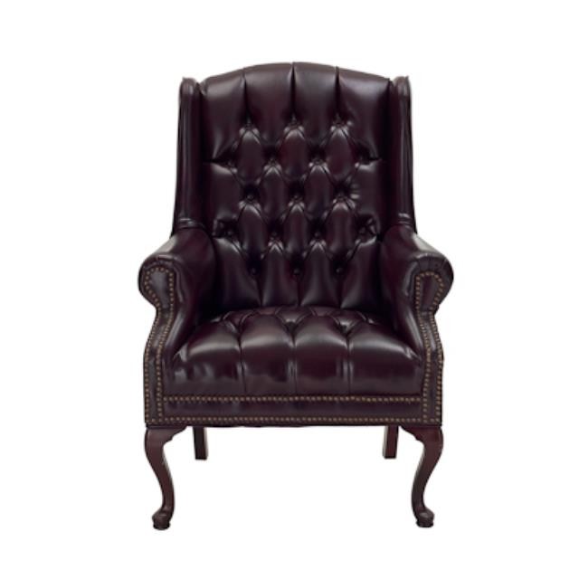 OFFICE CHAIR-Tufted Burgundy Leather Arm W/Nail Heads