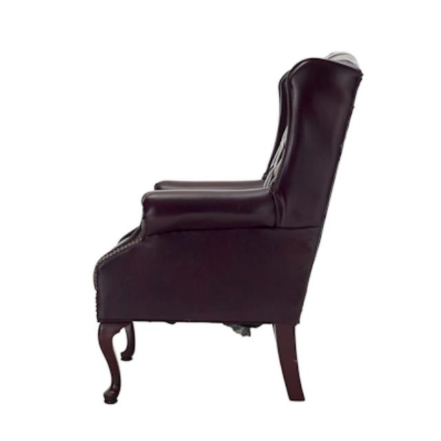 OFFICE CHAIR-Tufted Burgundy Leather Arm W/Nail Heads