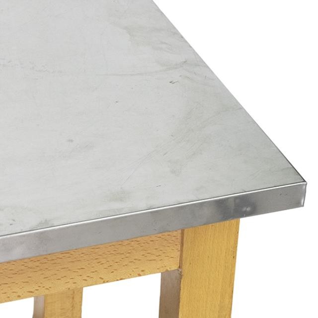 TABLE-Blonde Wood W/Brushed Metal Top