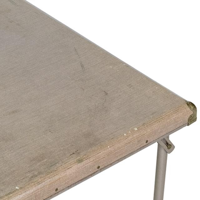 TABLE-Vintage Taupe Vinyl Folding Table