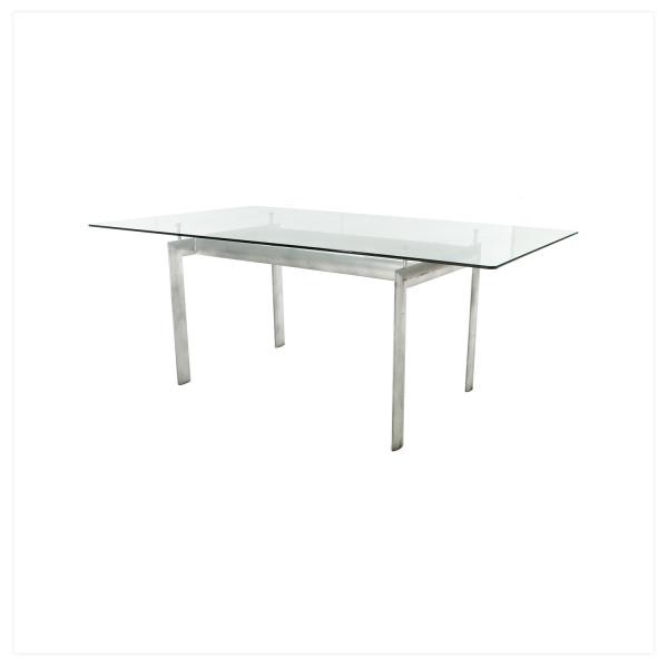 TABLE-DINING-SILVER BASE-GLASS