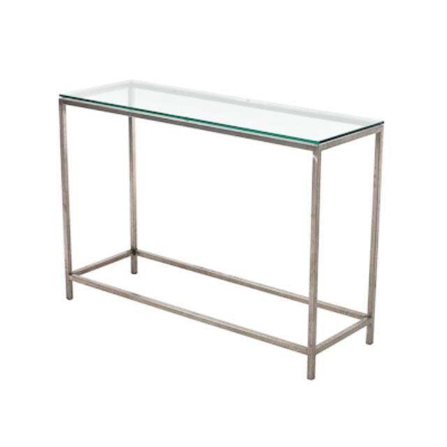 TABLE-CONSOLE-STEEL W/GLASS TO