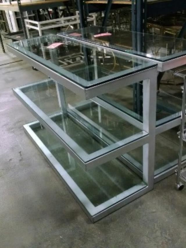 TABLE-CONSOLE-STEEL W/3GLASS S