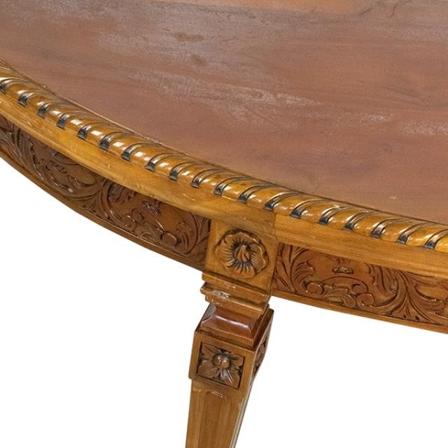 CONSOLE TABLE-Demi Lune W/Carved Edge & Leg