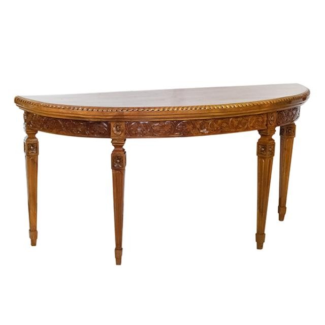 CONSOLE TABLE-Demi Lune W/Carved Edge & Leg