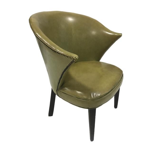 ARM CHAIR-Vintage Avocado Green Leather w/Nailhead Detail