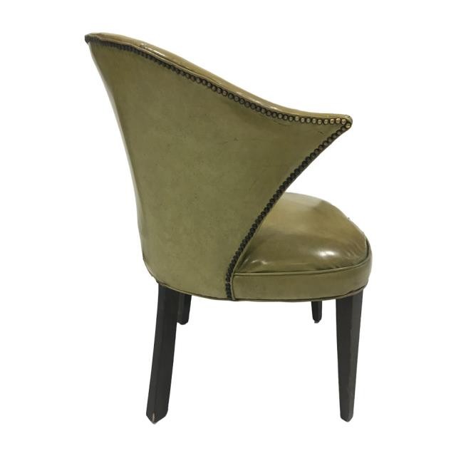 ARM CHAIR-Vintage Avocado Green Leather w/Nailhead Detail