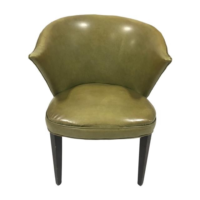 ARM CHAIR-Vintage Avocado Green Leather w/Nailhead Detail