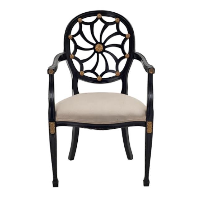 CHAIR-Arm W/Black Spider Back Frame W/Gold Accents-