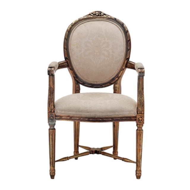 CHAIR-ARM-ANT SLV W/IVORY