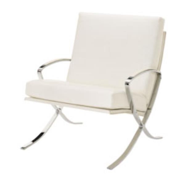 ARM CHAIR-Modern White Leather W/Chrome "X" Base Frame