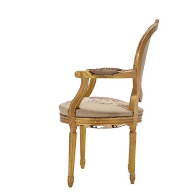 CHAIR-ARM-GOLD-TAPESTRY FABRIC