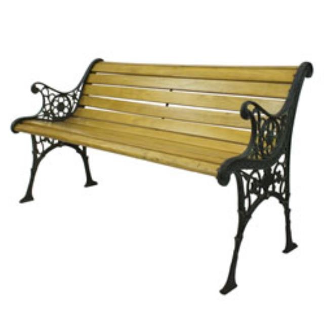 PARK Bench-49" Blonde Wood Slats |Black Iron Scroll Frame