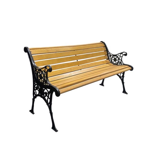 PARK Bench-49" Blonde Wood Slats |Black Iron Scroll Frame