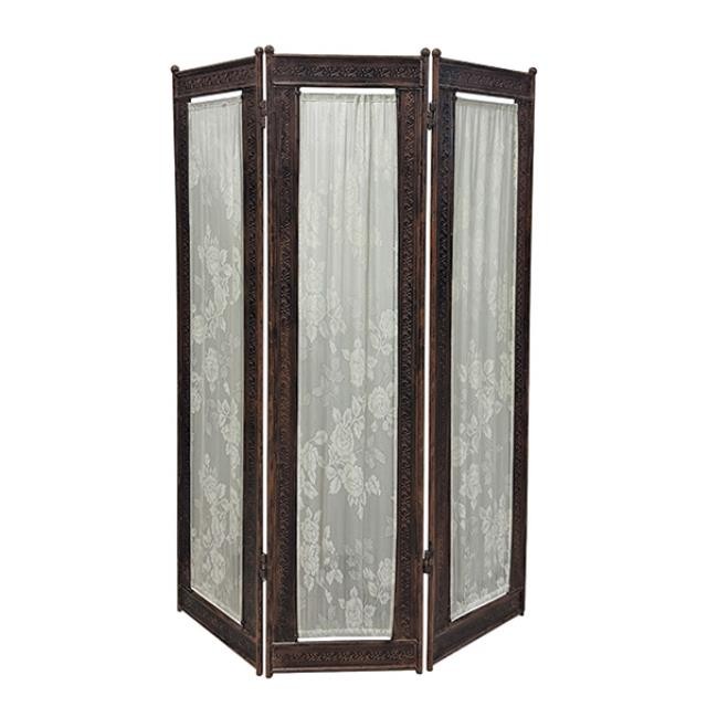 SCREEN-3PANEL-Pressed Metal Frame w|Lace Fabric Insert