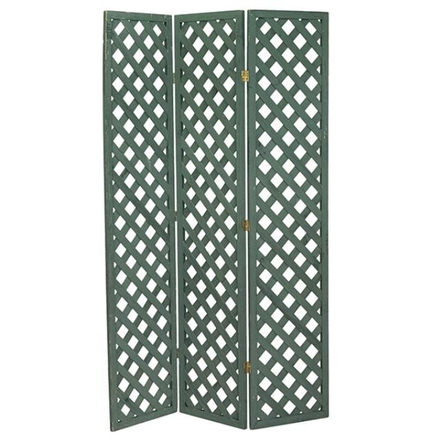 SCREEN-3PANEL-DK GREEN LATTICE