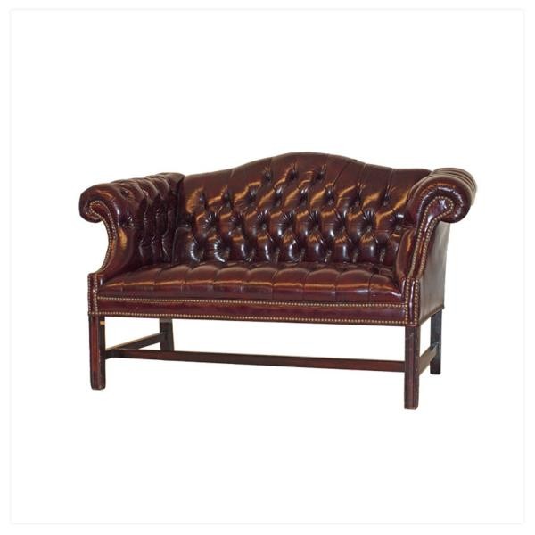 LOVESEAT-BURGUNDY LEATHER TUFT