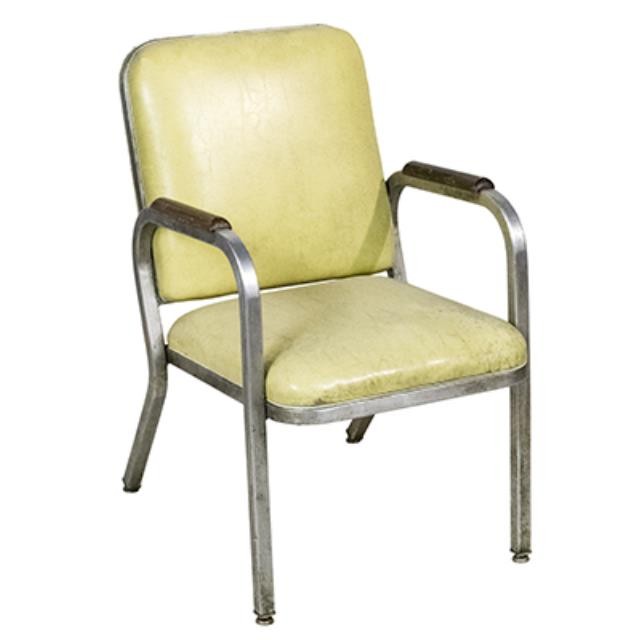 CHAIR-Vintage Office-Chrome Frame W/Yellow Vinyl Seat & Back