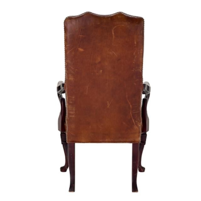 CHAIR-OFFICE-ARM-BROWN LEATHER