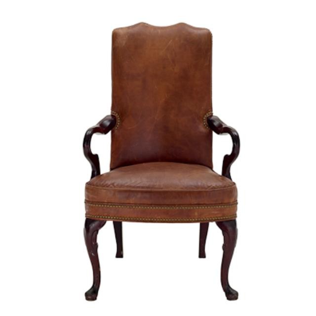 CHAIR-OFFICE-ARM-BROWN LEATHER